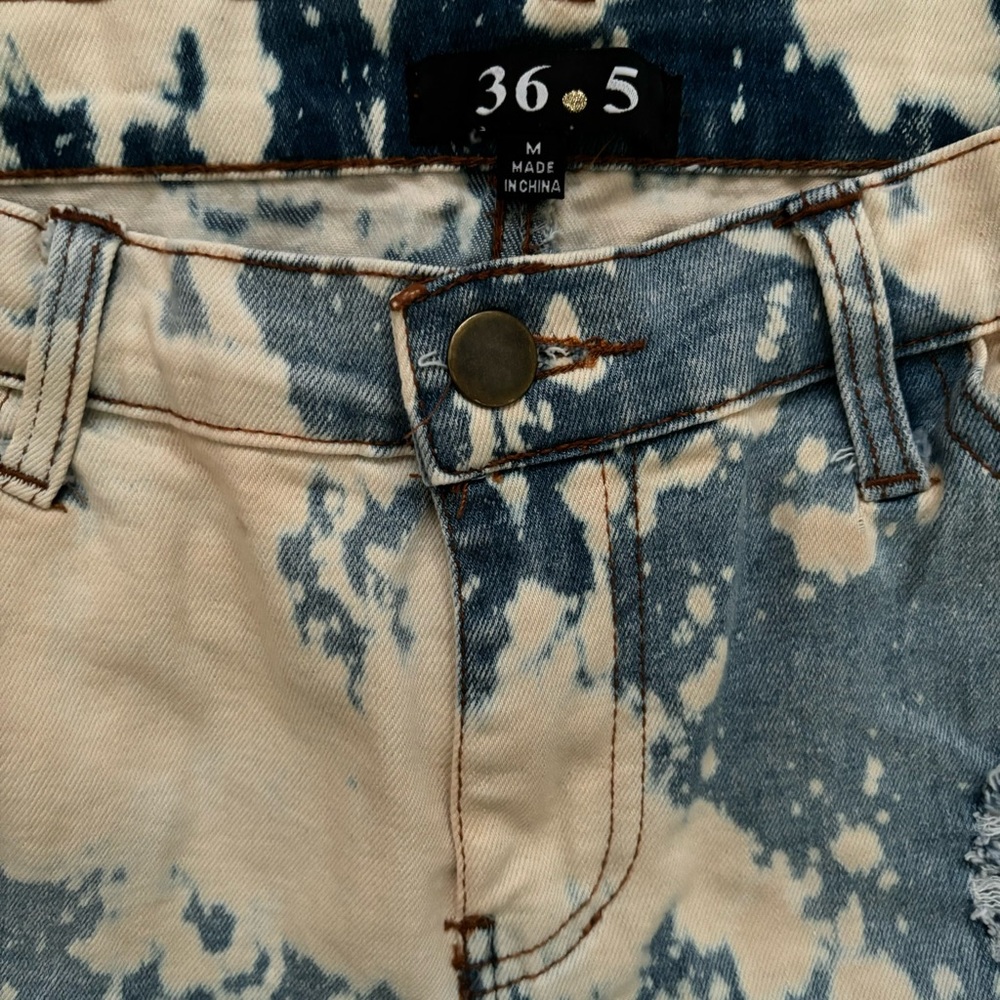 Bleached & Distressed Denim Shorts With Gold Embe… - image 5